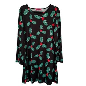 Ruiige Dress Womens Large Black Holly Berries Christmas Holiday Festive Party